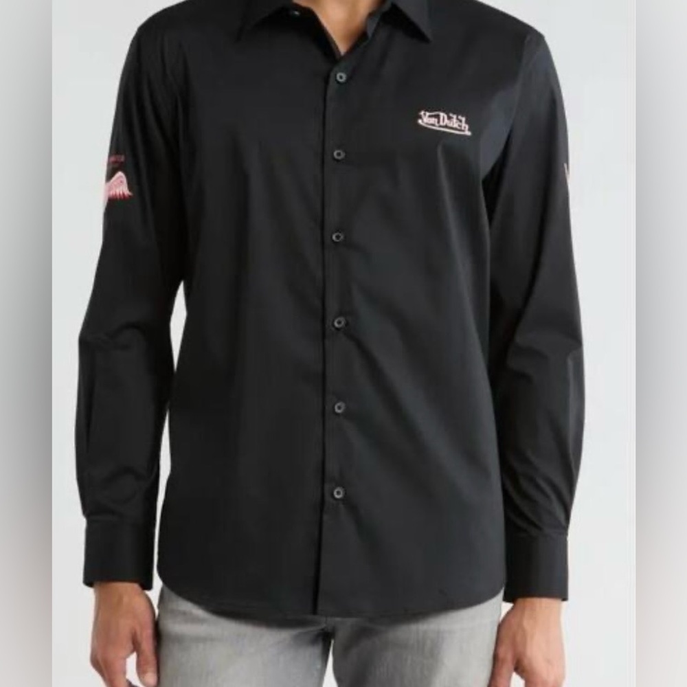 NWOT Von Dutch Button Down Shirt Men 4xl Black Logo Graphic Y2K Streetwear Vibe